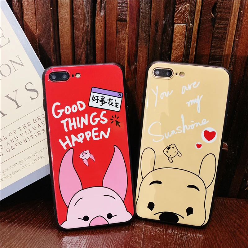 Для IPhone XS MAX XR тиснение мультфильм милый поросенок Pijie Винни Пух Телефон чехол для