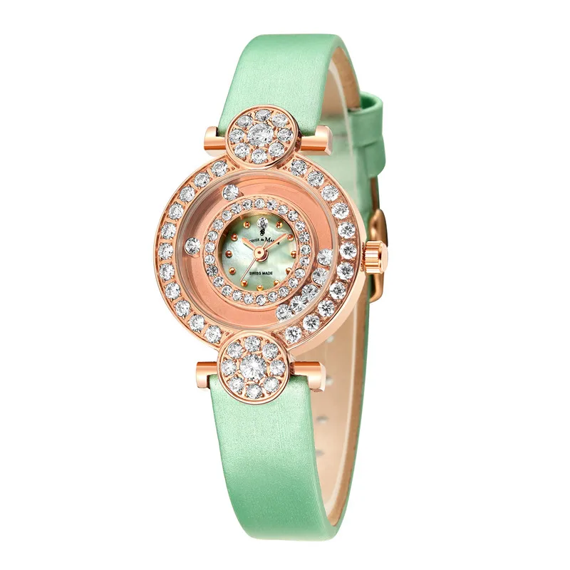

New Arrival Ladies Bracelet Watch Genuine Leather Strap Quartz Watch Mother of Pearl Dial Prong Zircons Wristwatch for women