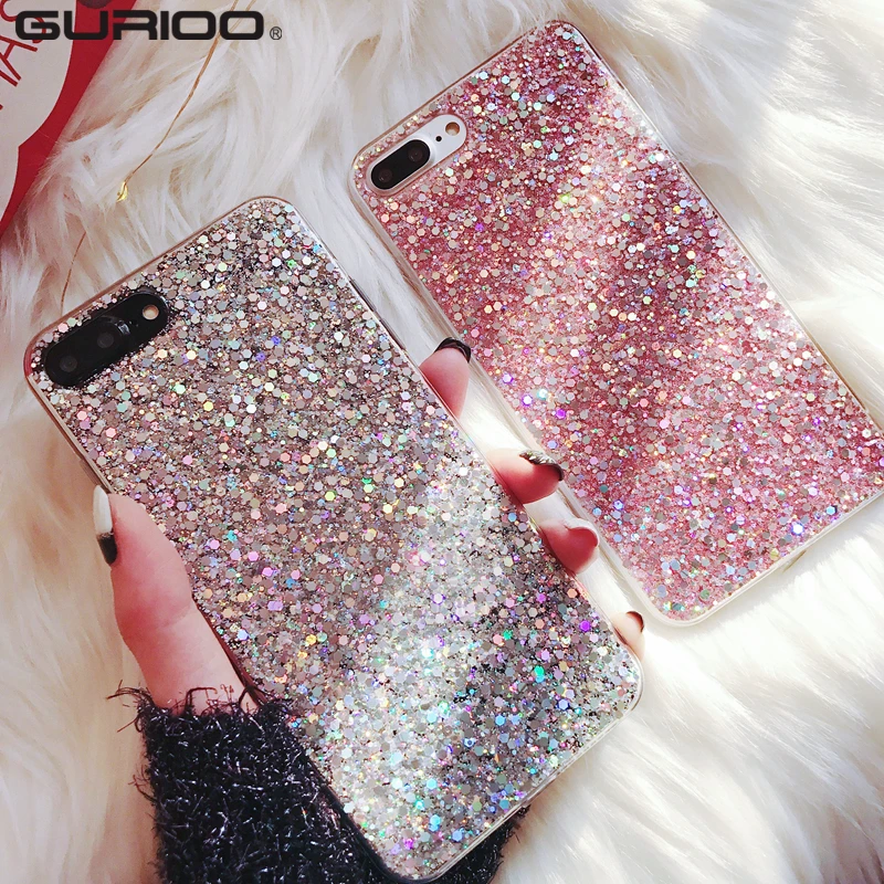Gurioo чехол для iPhone 6 S силиконовый Блестящий Хрустальные Блестки мягкий Fundas 5SE 5s 7 8