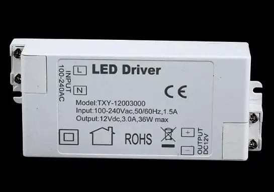 Светодиодный трансформатор 60 Вт 36 Вт 24 Вт 12 Вт 6 Вт dc 12 В выходной адаптер питания для светодиодной лампы - Цвет: 36w