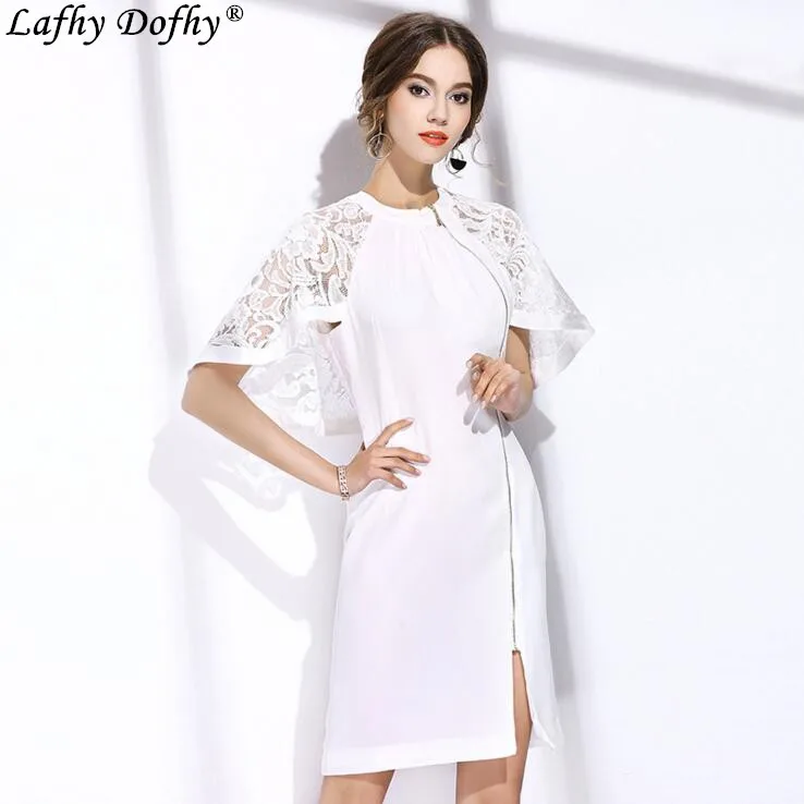 

Summer new style temperament super fairy fake two pieces cloak shawl lace bat sleeve round neck medium long section dress 254