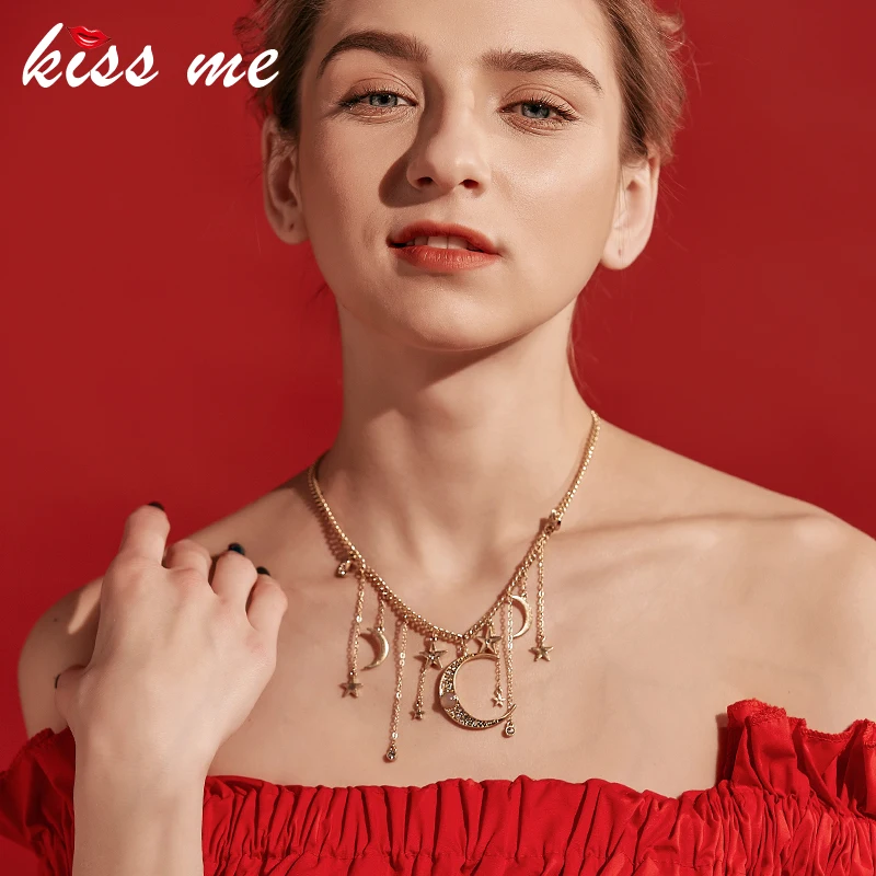 Kissme и блестящими кристаллами Луна Звезды кисточкой ожерелье подвеска колье для