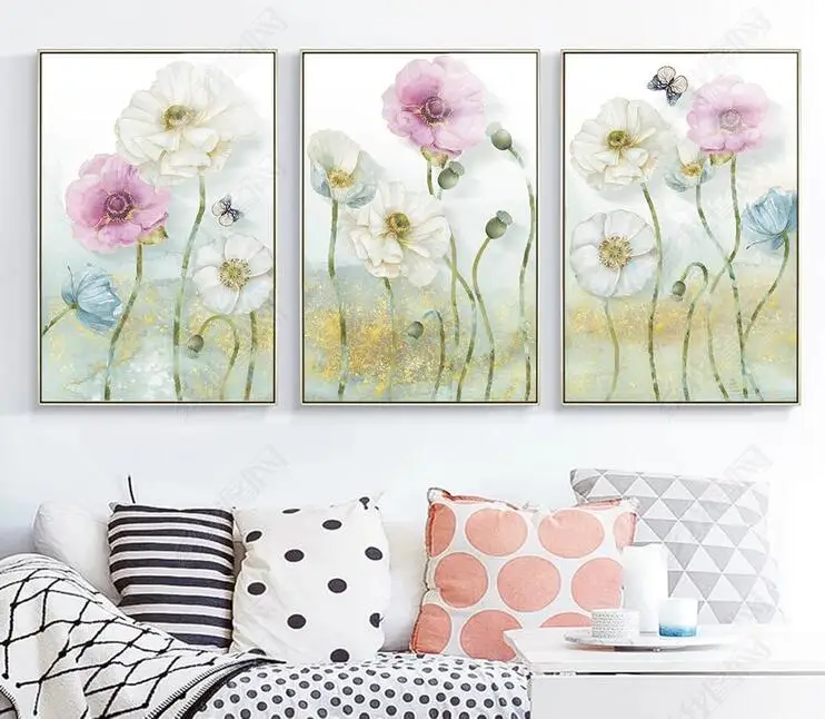 Papavero Di Fiori Tela Pittura Dorata Immagini Per Pareti Quadri Moderni Dipinti Floreali Stampe Su Tela Decorazioni Per La Casa Senza Cornice