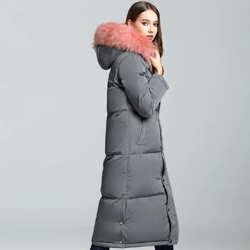 

women grey/black/ArmyGreen New Winter Jacket Big Real Raccoon Fur Hooded Thick White Duck Down Jackets Long Parka Female coat