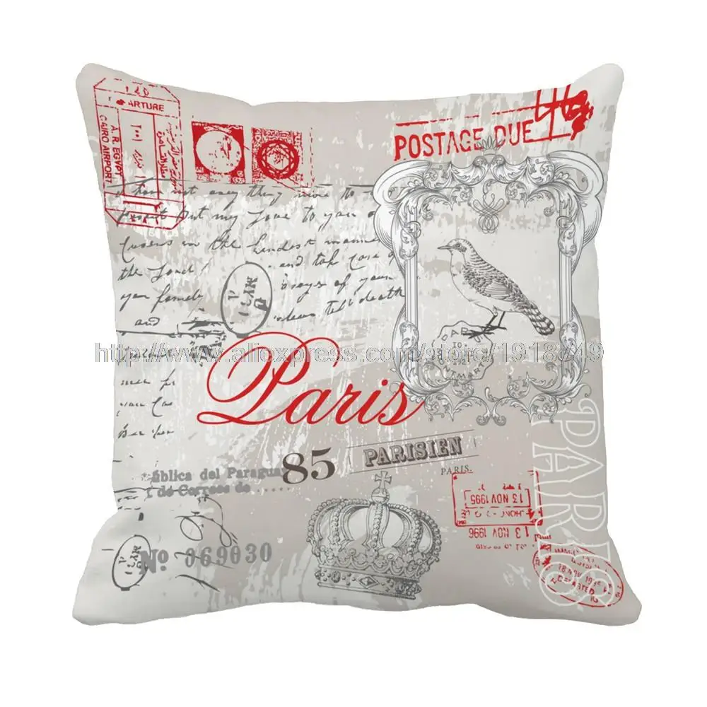 Postage stamp style grey decorative sofa cushion covers retro vintage