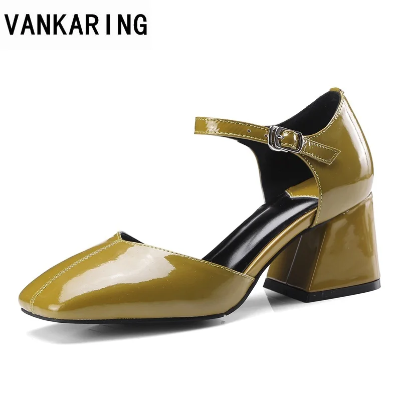 

VANKARING 2018 women pumps shoes middle heels square toe shoes woman dress party office casual shoes pumps shoes big size 34-42