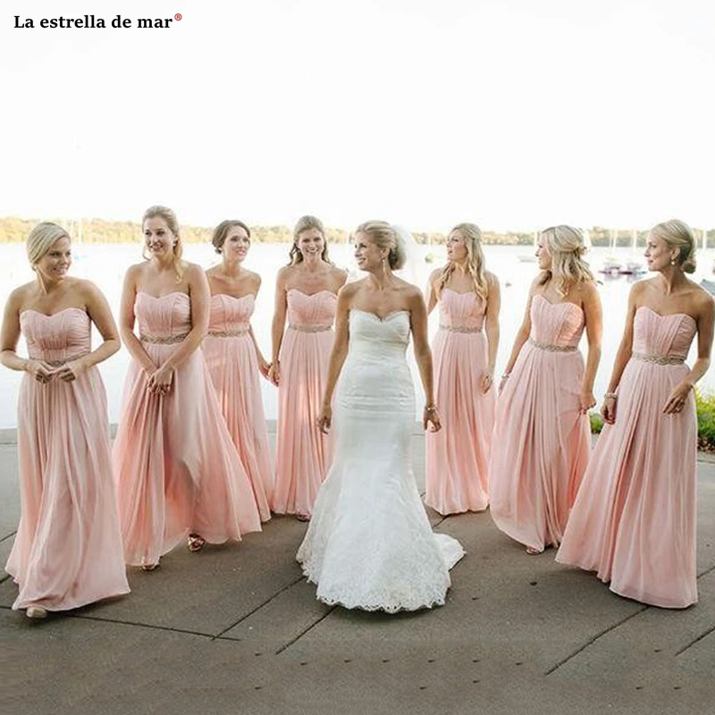 

Vestido boda mujer invitada new chiffon Off the Shoulder Beaded Backless A Line Pink Bridesmaid Dress long wedding party gown