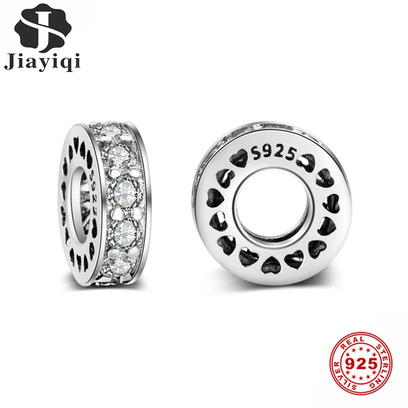 

Jiayiqi Openwork Love Spacer Beads 925 Sterling Silver Charms Sparkling Zircon Fit DIY Bracelets For Women Luxury Jewelry
