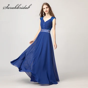 

Simple V Neck Lace Beading Prom Dresses 2020 Chiffon Pleat Crystal Evening Party Gowns Cap Sleeve Wedding Party Vestidos L3175