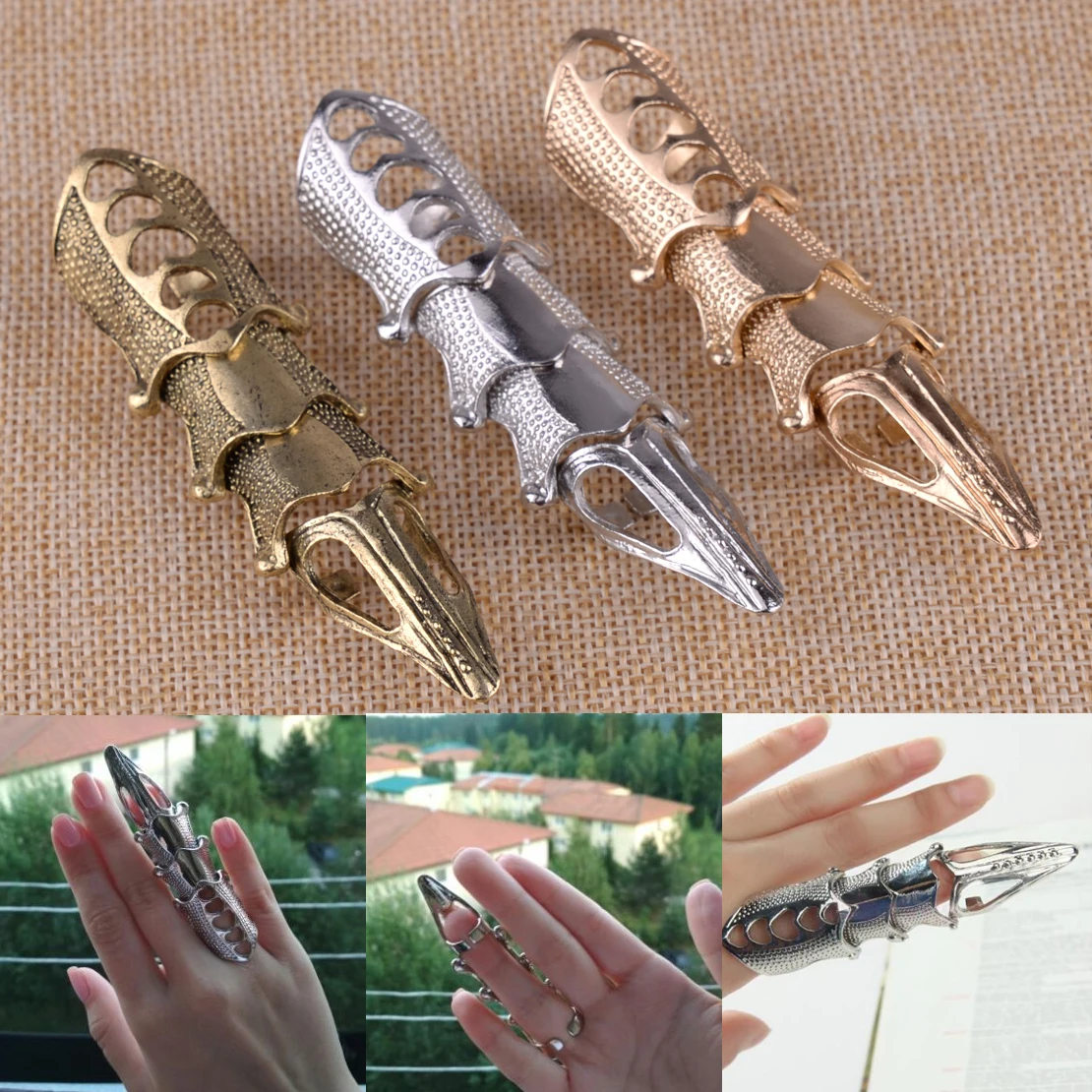 

Adjustable Men's Gothic Punk Joint Armor Knuckle Hinged Long Double Full Finger Ring