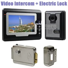 DIYSECUR 7 “Con Conexión de Cable Video de La Puerta Teléfono Sistema de Intercomunicación de Seguridad Cámara de Visión Nocturna + Manos Libres + Cerradura Eléctrica