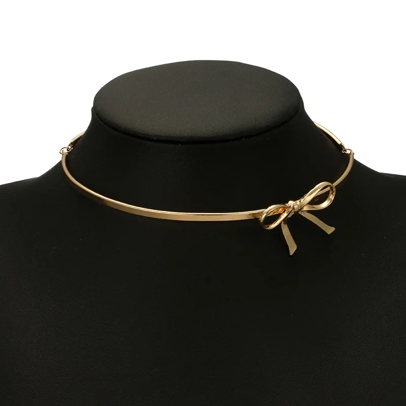 Doreen Bow Simple Short Clavicle Personality Neck Accessories For Women Fashion Metal Bow Single Layer Collar Trendy Necklace