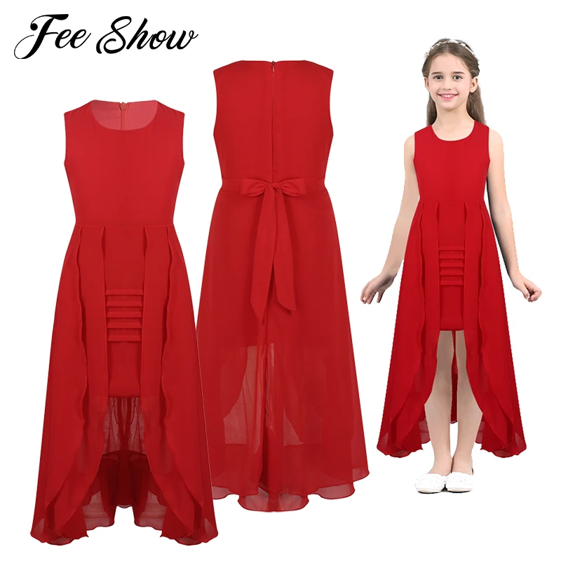 

Big Girls Chiffon Dress 2019 Summer Sleeveless Irregular Elegant Princess Party Dresses 5 6 7 8 9 10 11 12 Years Kids Clothes
