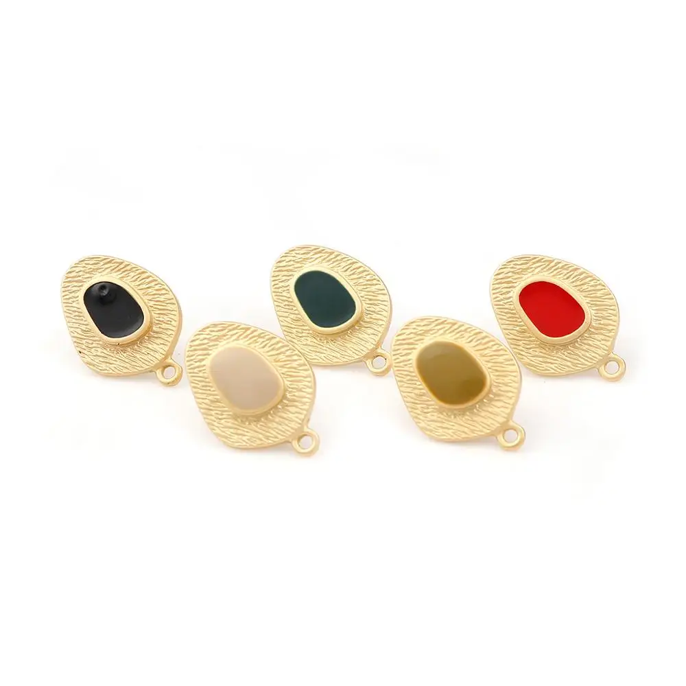 

DoreenBeads Zinc Based Alloy Enamel Ear Post Stud Earrings Findings Oval Gold Colorful Jewelry DIY 21mm x 14-15mm, 6 PCs