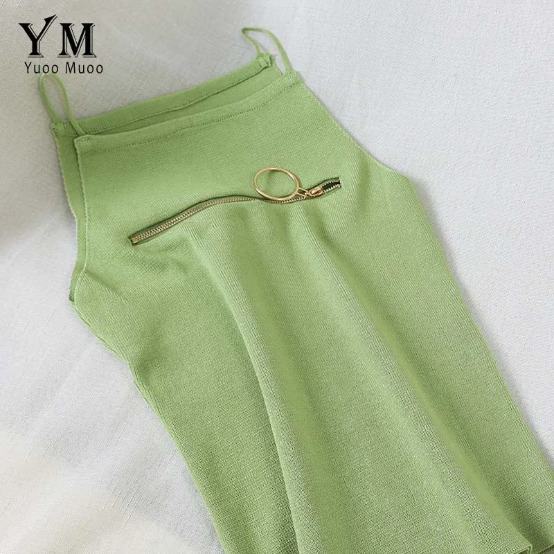 YuooMuoo Korean Style Streetwear Tank Top Women Camis Zipper Design Spaghetti Strap Summer Knitted Vest Top Chic Festival Tops - Цвет: Зеленый