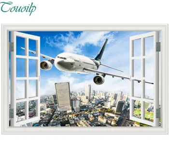 

Diamond painting Landscape Airplane cross stitch square drill 3D Wall Sticker Window View Blue Sky Home Decor Living Room