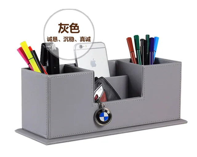 Organiseur De Bureau Bois : Populaire créative en bois pu en cuir bureau porte stylo crayon cas
