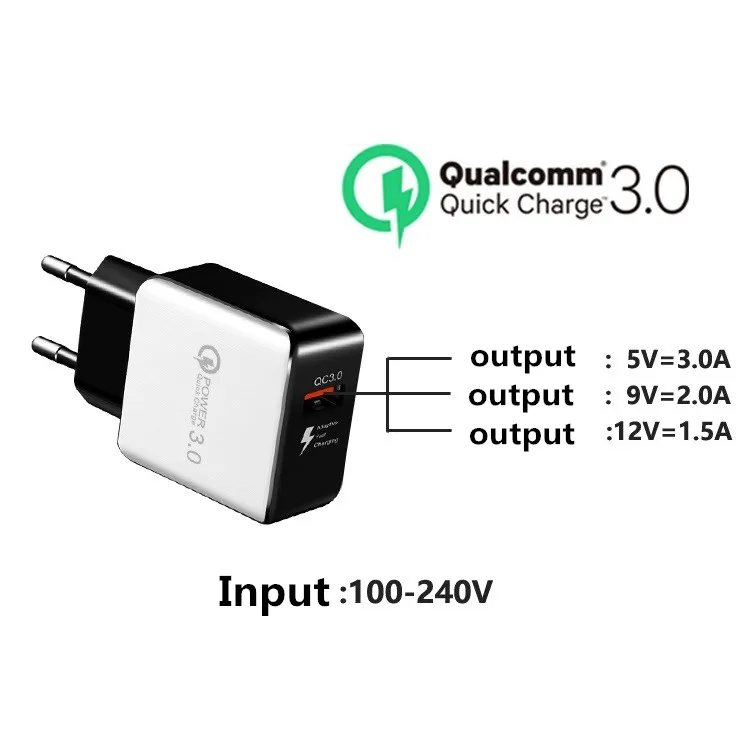 Зарядное устройство USB 3 А, быстрая зарядка QC 3,0, настенное зарядное устройство для мобильного телефона, зарядное устройство для iPhone Xiaomi Mi 9, планшета, iPad, штепсельная вилка европейского стандарта