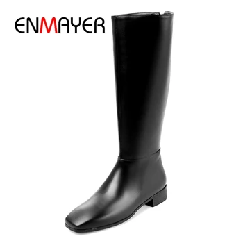 

ENMAYER New fashion women knee high boots women square toe zipper boots fashion boots for women Size 34-41 ZYL932
