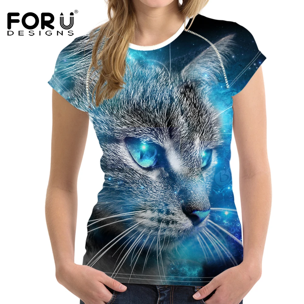 

FORUDESIGNS 3D Galaxy Cat Printing Women Summer T Shirt Elastic Woman Tops Fashion T-shirts For Girls Female Tees Brand Clothing