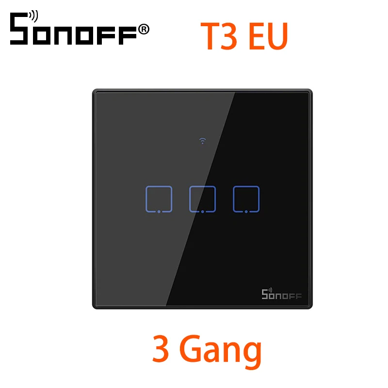 SONOFF T3 EU/US/UK TX умный Wifi настенный сенсорный переключатель черный с рамкой умный дом 1~ 3 банды 433 RF/Voice/APP Управление работает с Alexa - Комплект: T3EU 3C