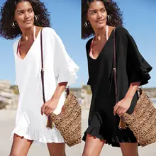 Женский купальный костюм с v-образным вырезом бикини закрытый купальник Топы повседневное пляжное платье из двух частей отделяет