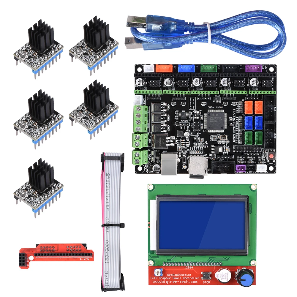 

BIGTREETECH SKR V1.1 3D Printer Controller Board ARM 32 Bit Smoothieboard Motherboard with 12864 LCD TMC2208 TMC2100 DRV8825