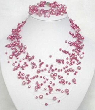 

Jewelry 001352 Genuine Pink Pearl 18KWGP Clasp Necklace Bracelet