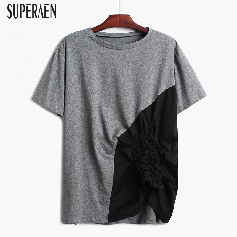 

SuperAen Round Neck Short-sleeved T-shirt Female Korean Style Cotton Wild Women T Shirts Solid Color 2019 Summer New Women Tops