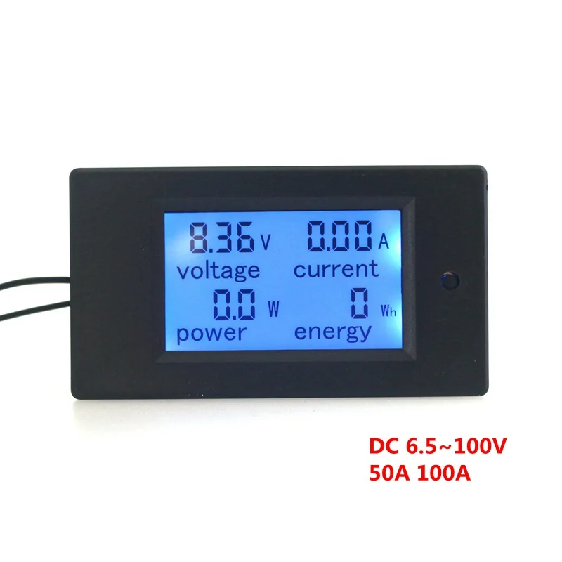 

DC 6.5-100V LCD Display Digital Voltmeter Ammeter Power Energy Monitor for Indoor Blue Backlight