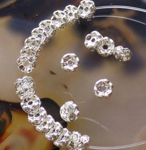 Silver Plated and Clear Crystal Rhinestone Wavy Rondelle Spacer Beads, 4mm,  20pcs.