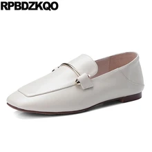 Роскошь Квадратный носок мулы женщин лето настоящая кожа Фарфор для обуви металл белый домашние тапочки слайды плоские ретро лоферы сандалии отправка капель красивая Мода европейская последние весенняя осень