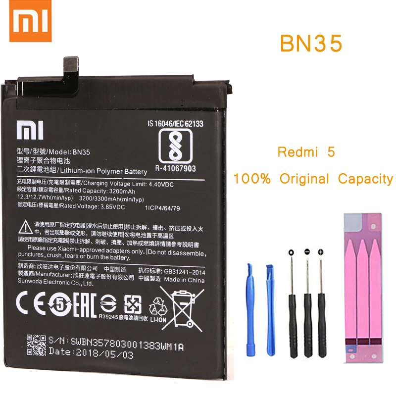

Original Phone Battery for Redmi 5 Battery Xiaomi Redmi5 hongmi 5 BN35 Replacement Batteries with Retail Package Redrice bateria