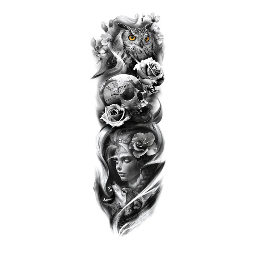 Водостойкая временная татуировка наклейка череп с маской девушка боди арт полная рука большой размер рукав тату армейский воин для мужчин и женщин - Цвет: 1