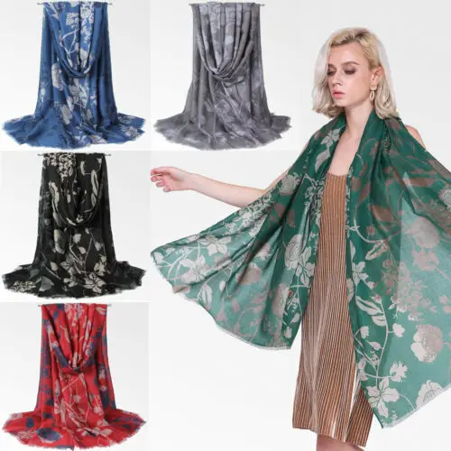90X180 см женский шарф с цветочным принтом длинные обертывания осень зима Sjaal роскошные большие шарфы, сатин головной платок 2019 новое