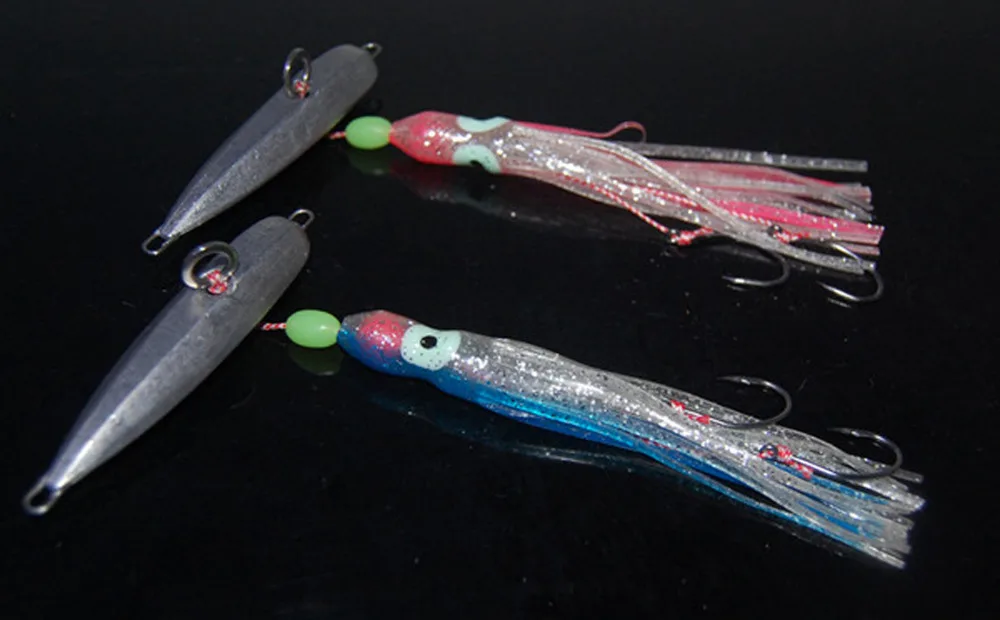 2PCS Fishing squid Lead head baits Swim Bass Fly Jig Rubber Lure 12cm 40g 60g 80g 100g 120g 150g 200g