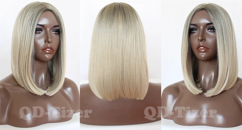 qd-tIZER no lace brown blonde synthetic wig for women 5