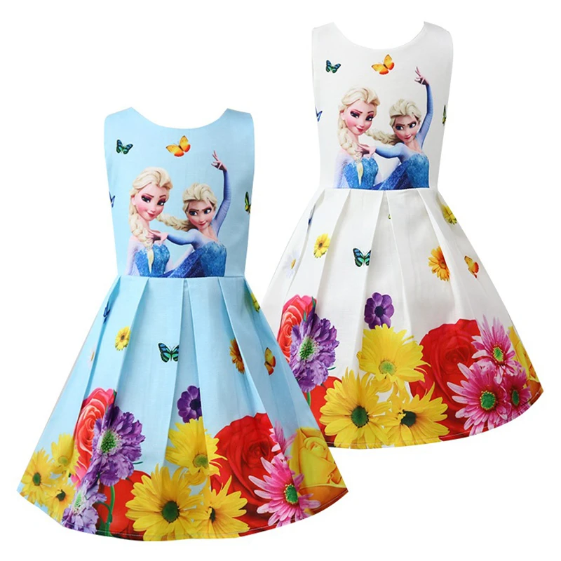 Одежда для маленьких девочек; платье принцессы Анны и Эльзы; Детские вечерние платья для девочек; Детский костюм Эльзы; детская одежда с цветочным принтом; 50020