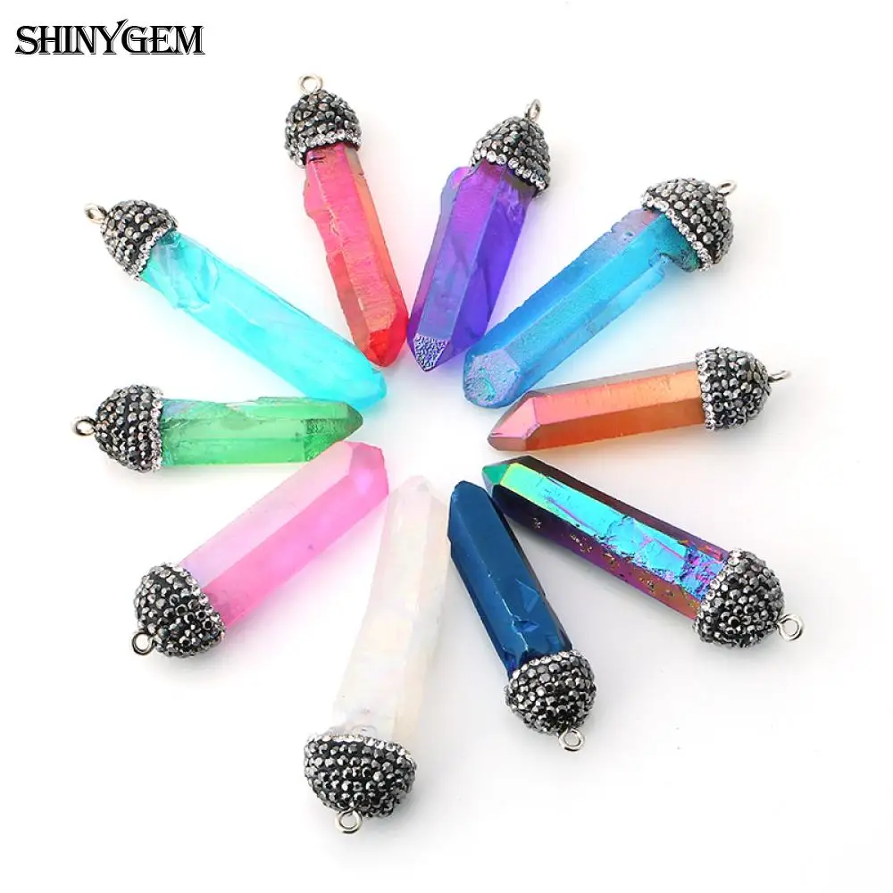 ShinyGem 14*40 мм Необычные Подвески с натуральным кристаллом Druzy микро инкрустация