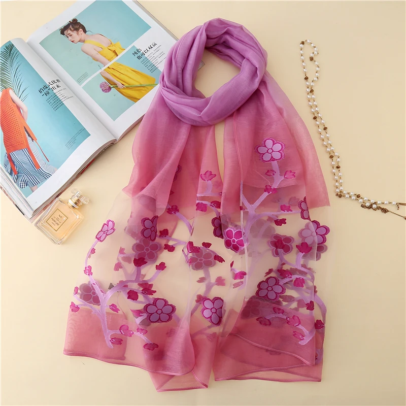 Шелковый шарф для женщин, модная шаль с цветами, шарф, градиентный цвет, Пашмина, элегантные женские зимние шарфы, хиджаб бандана - Цвет: MH11