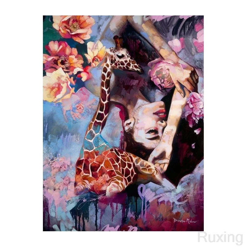 

DIY diamond embroider,Long deer,flower,Beautiful woman Personalized ink painting mosaic diamond painitng cross stitch home decor