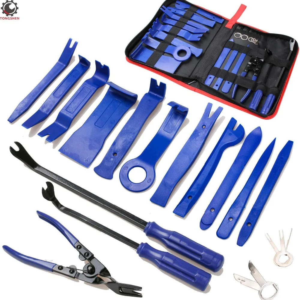 19Pcs Trim Removal Tool Car Panel Door Audio Trim Removal Tool Kit Auto Clip Pliers Fastener Remover Pry Tool Set with Bag lcd screen oca residue glue removal tool with adjustable speed motor front glass cutter for phone repair