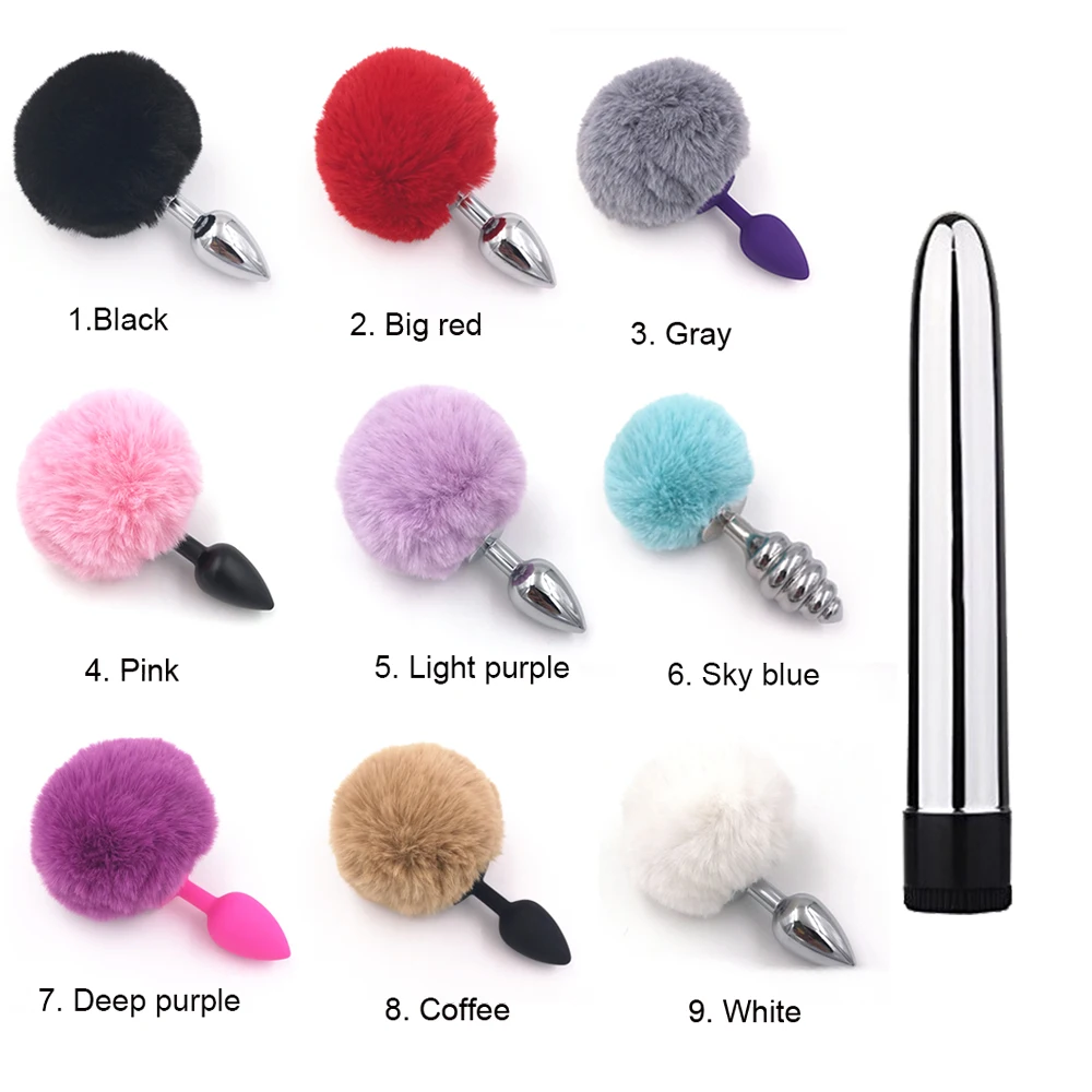7 inch electroplating bullets women's vibrator rabbit tail silicone anal plug stainless steel matte adult sex products | Красота и