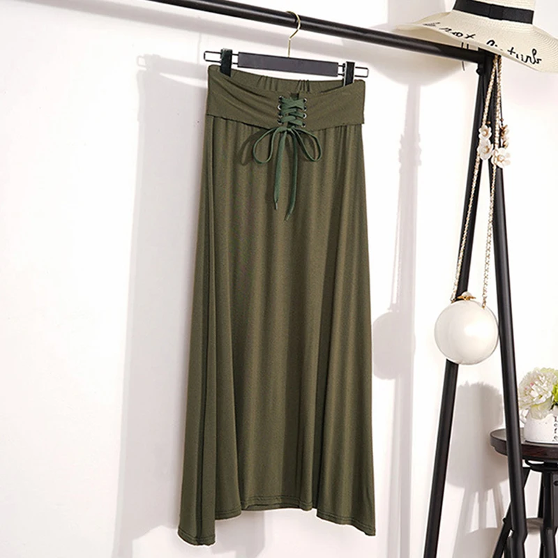 Повседневный эластичный пояс кружево-вверх плиссированные юбки женские Осень Лето Faldas женские миди юбки Новые Высокая талия Harajuku длинные юбки