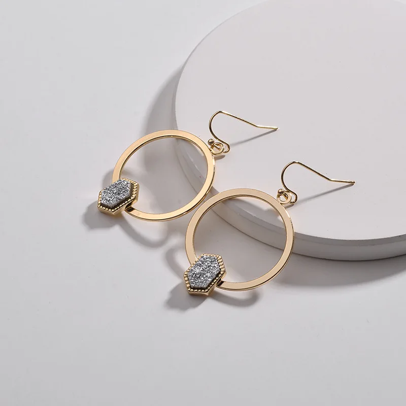 ZWPON новые золотые геометрические круглые шестиугольные серьги друзы для женщин - Окраска металла: Silver