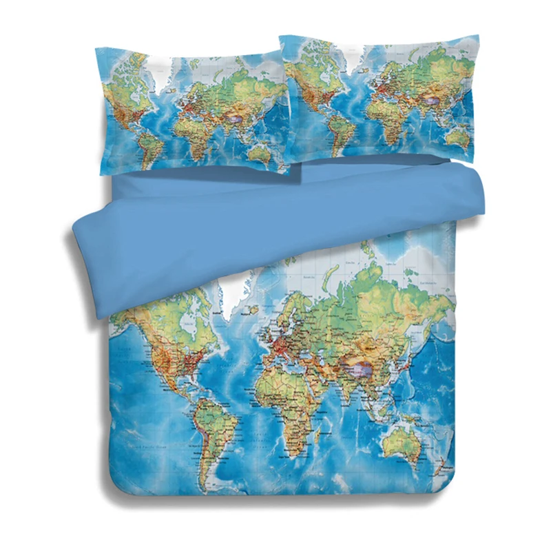 Buy Luxury World Map Bedding Set Vivid Printed Blue