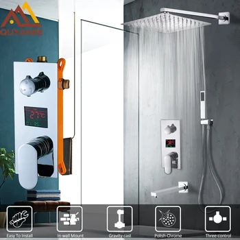 

Quyanre Digital Screen 3-Functions Shower Faucets Set Ultrathin Shower Head Single Handle Mixer Tap Bathroom Shower Faucets