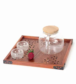 

1PC Natural Wood Serving Tray Wooden Plate Tea Food Server Dishes Water Drink Platter Storage Sakura Tray MF 022