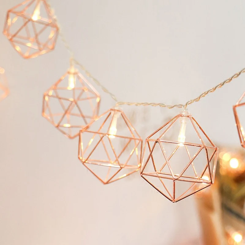

3M 20 LED Rose gold Copper Wire LED String Light Iron Geometric hexagons With 3*AA battery Adapter For Wedding Home Decor