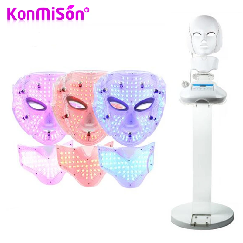 

KONMISON 3 Color Photon LED Light Microcurrent Therapy Facial Neck Mask Anti-Aging Skin Rejuvenation Facial Mask With Support
